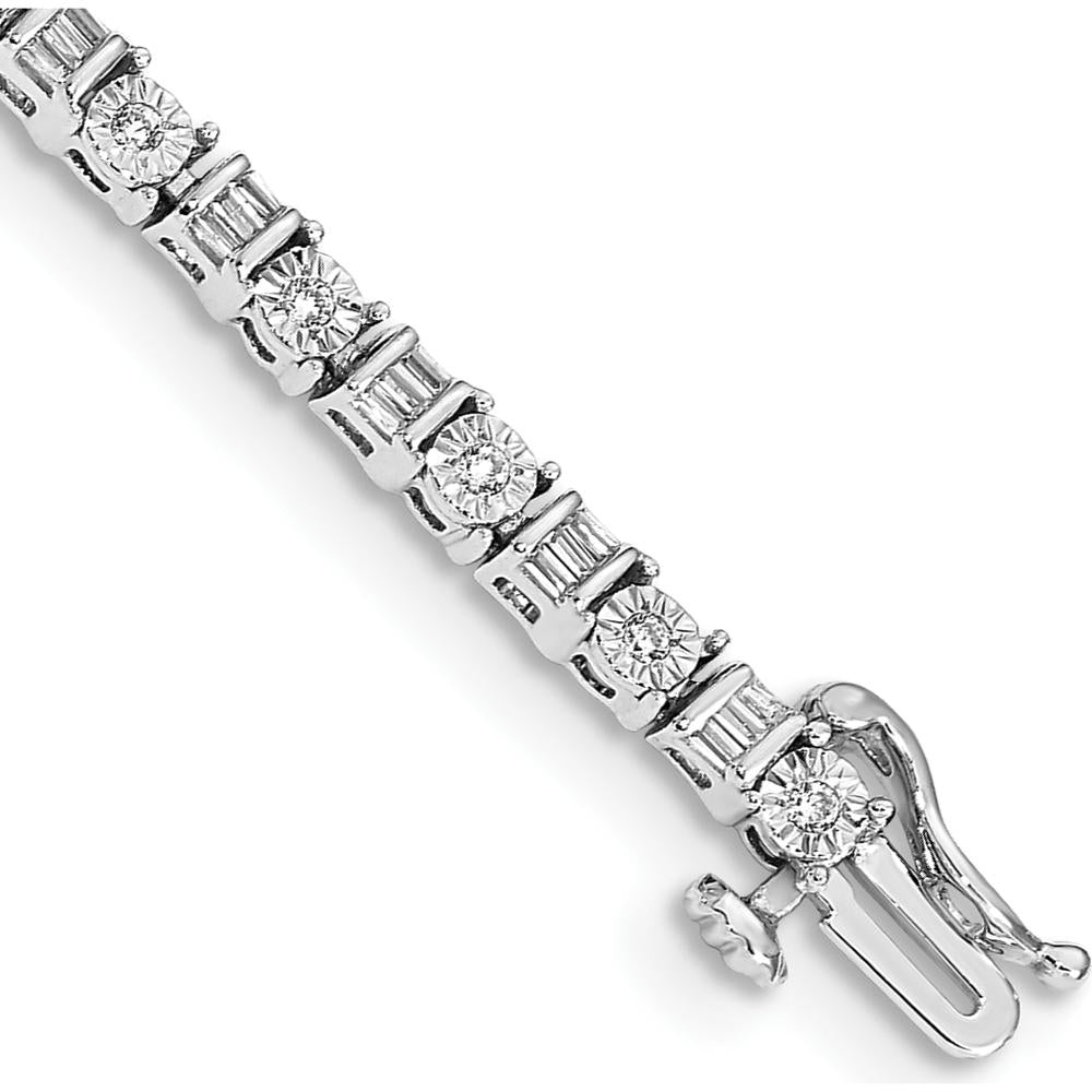 14K White Gold 7" Tennis Bracelet with Round and Baguette Diamonds - 1.00 Carats Total Diamond Weight by Monteluci Fine Jewelry