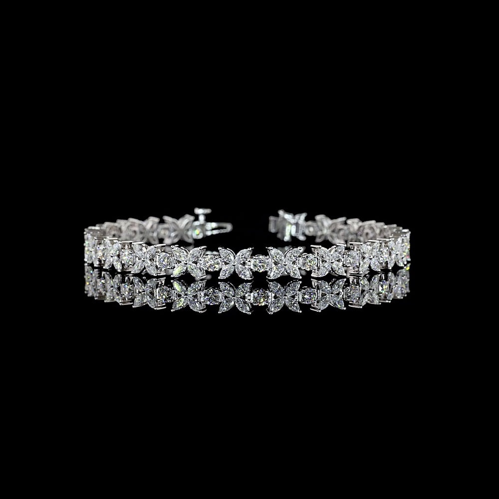14K White Gold 7" Tennis Bracelet with Round and Marquise Lab Diamonds - 5.64 Carat Total Weight, E-F VS Clarity - Covaloro Fine Jewelry