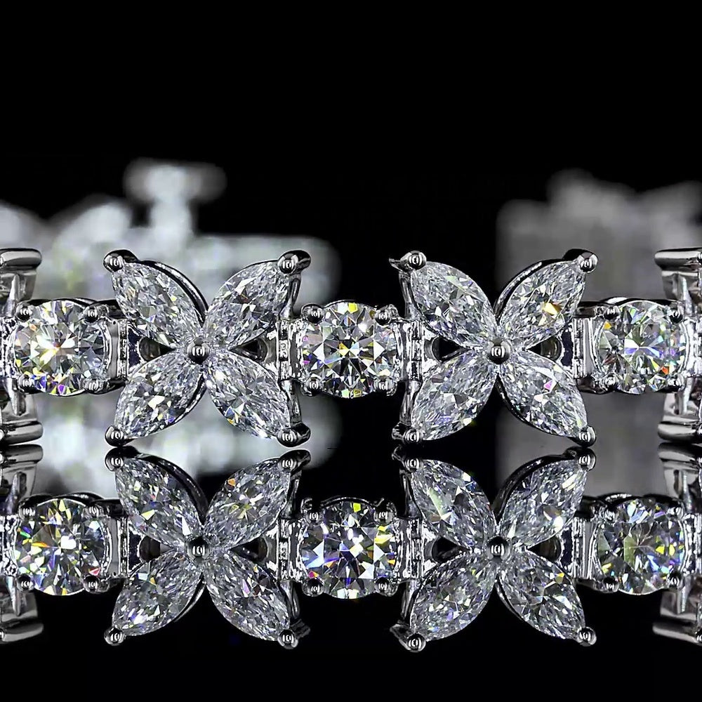 14K White Gold 7" Tennis Bracelet with Round and Marquise Lab Diamonds - 5.64 Carat Total Weight, E-F VS Clarity - Covaloro Fine Jewelry