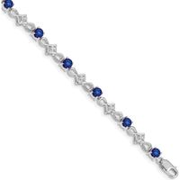 14K White Gold 7" Tennis Bracelet with Round Diamonds and Sapphires - 0.153 Carats Total Sapphire Weight, 0.11 Carats Total Diamond Weight by Monteluci Fine Jewelry