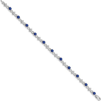 14K White Gold 7" Tennis Bracelet with Round Diamonds and Sapphires - 0.153 Carats Total Sapphire Weight, 0.11 Carats Total Diamond Weight by Monteluci Fine Jewelry