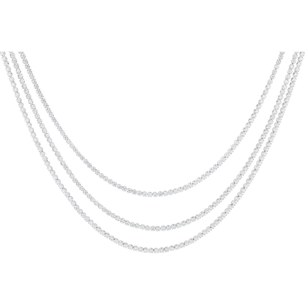 14K White Gold 7 Total Carat Weight Diamond Multistrand Necklace - 7.00 Carat Total Diamond Weight