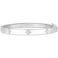 14K White Gold 7" Trilogy Diamond Clover Bangle with Push Clasp - 0.30 Carat Total Diamond Weight by Orozza Fine Jewelry