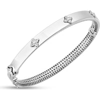14K White Gold 7" Trilogy Diamond Clover Bangle with Push Clasp - 0.30 Carat Total Diamond Weight by Orozza Fine Jewelry