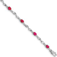 14K White Gold 7" Twisted Link Bracelet with Oval Ruby and Round Diamonds - 0.22 Carats Total Ruby Weight, 0.01 Carats Total Diamond Weight by Monteluci Fine Jewelry