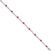 14K White Gold 7" Twisted Link Bracelet with Oval Ruby and Round Diamonds - 0.22 Carats Total Ruby Weight, 0.01 Carats Total Diamond Weight by Monteluci Fine Jewelry