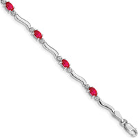 14K White Gold 7" Wavy Link Bracelet with Oval Rubies and Diamonds - 0.32 Carats Ruby, 0.005 Carats Diamond by Monteluci Fine Jewelry