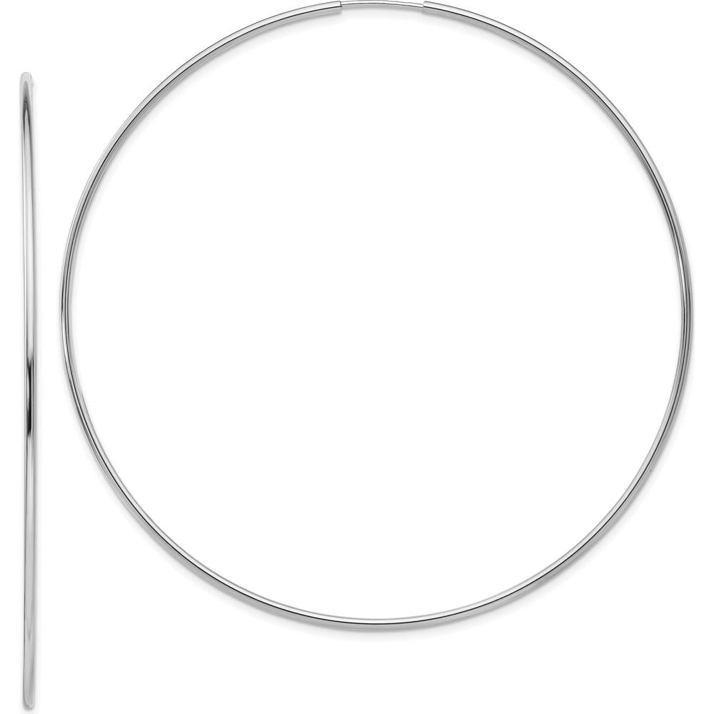 14K White Gold 70mm Polished Endless Tube Hoop Earrings with Rhodium Plating by 0