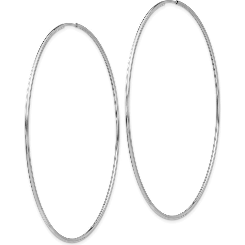 14K White Gold 70mm Polished Endless Tube Hoop Earrings with Rhodium Plating by 0