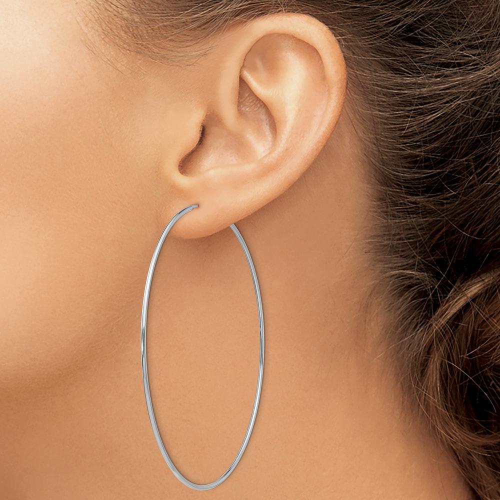 14K White Gold 70mm Polished Endless Tube Hoop Earrings with Rhodium Plating by 0