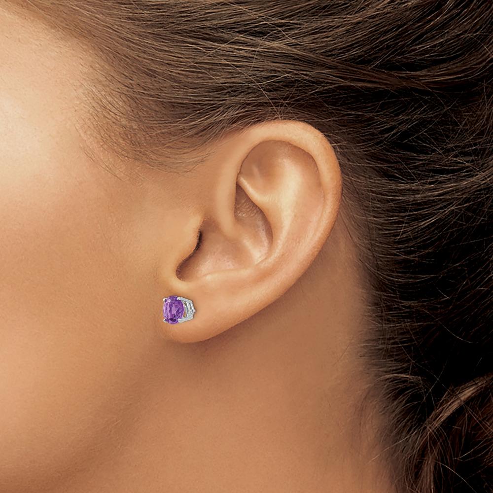 14K White Gold 7mm Amethyst Stud Earrings - 1.1 Carat Total Amethyst Weight by Monteluci Fine Jewelry