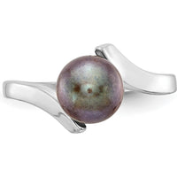 14K White Gold 7mm Black Freshwater Cultured Pearl Ring - Polished Band, Rhodium Plated by Monteluci Fine Jewelry