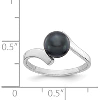 14K White Gold 7mm Black Freshwater Cultured Pearl Ring - Polished Band, Rhodium Plated by Monteluci Fine Jewelry