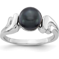 14K White Gold 7mm Black Freshwater Cultured Pearl Ring with Rhodium Plating by Monteluci Fine Jewelry