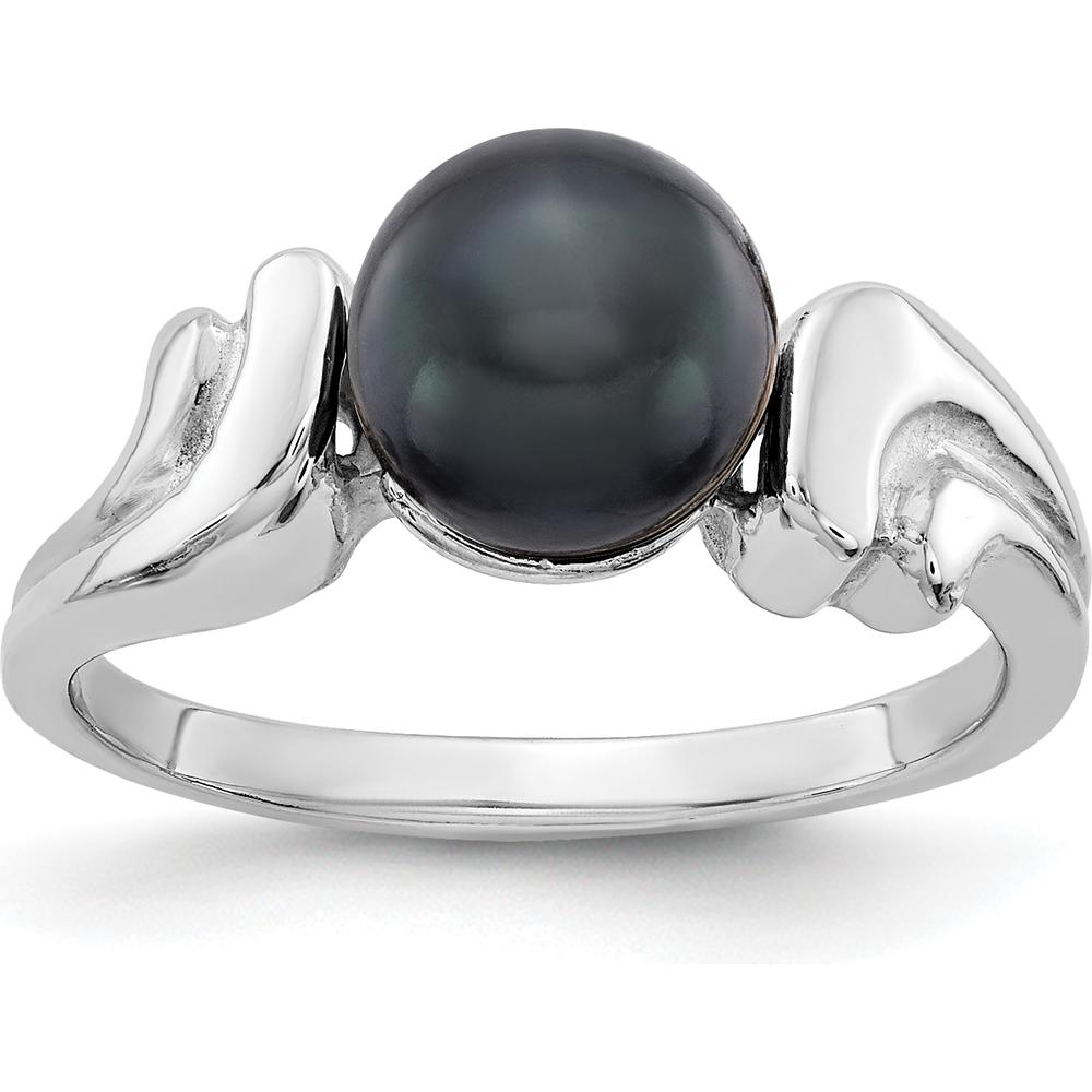 14K White Gold 7mm Black Freshwater Cultured Pearl Ring with Rhodium Plating by Monteluci Fine Jewelry