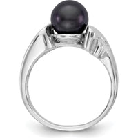 14K White Gold 7mm Black Freshwater Cultured Pearl Ring with Rhodium Plating by Monteluci Fine Jewelry