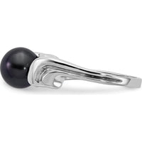14K White Gold 7mm Black Freshwater Cultured Pearl Ring with Rhodium Plating by Monteluci Fine Jewelry