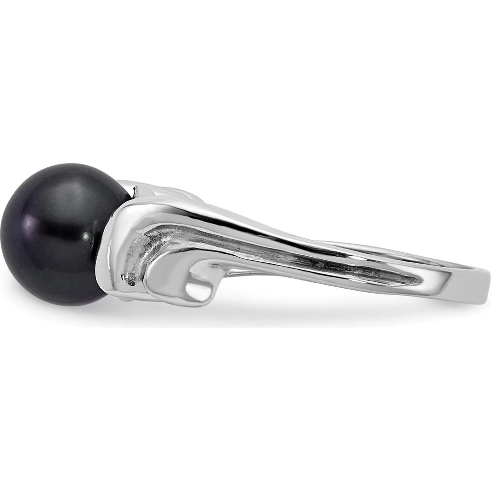 14K White Gold 7mm Black Freshwater Cultured Pearl Ring with Rhodium Plating by Monteluci Fine Jewelry