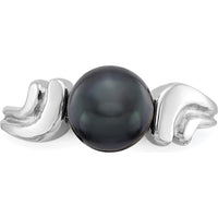 14K White Gold 7mm Black Freshwater Cultured Pearl Ring with Rhodium Plating by Monteluci Fine Jewelry