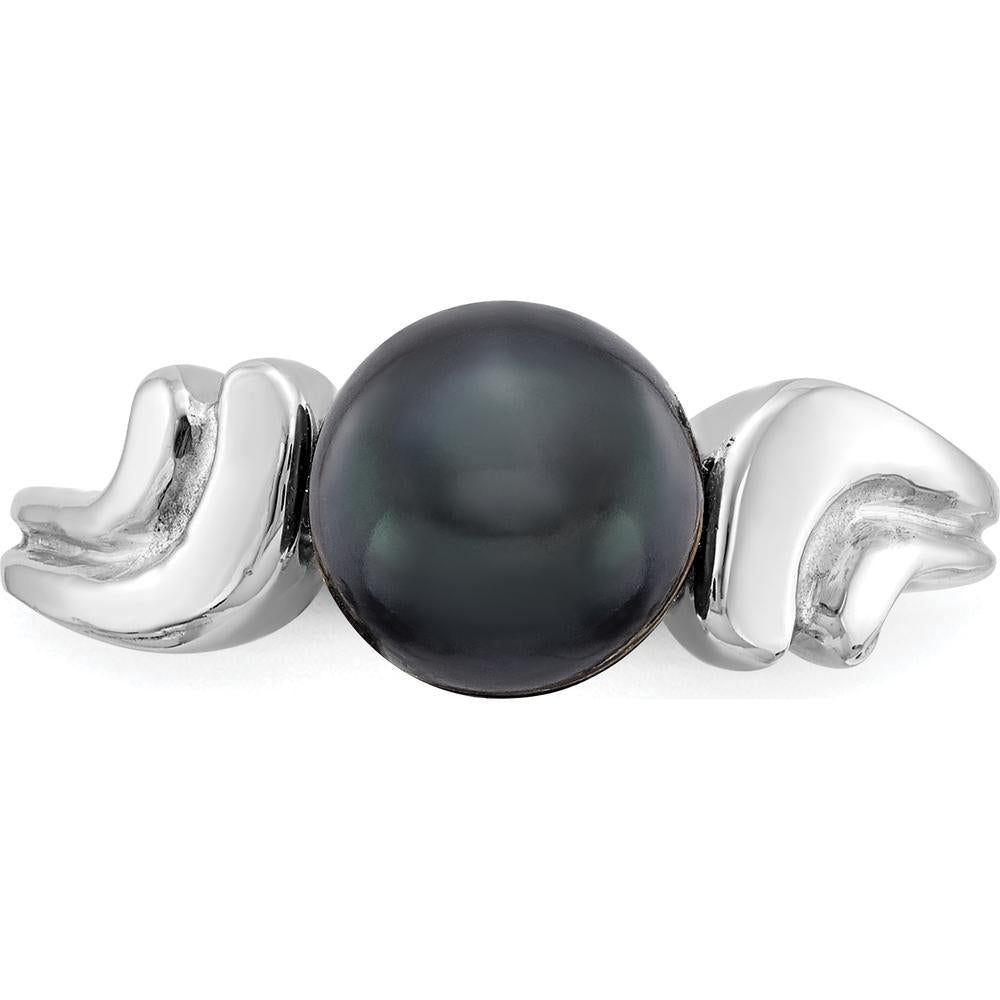 14K White Gold 7mm Black Freshwater Cultured Pearl Ring with Rhodium Plating by Monteluci Fine Jewelry
