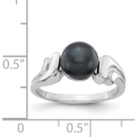 14K White Gold 7mm Black Freshwater Cultured Pearl Ring with Rhodium Plating by Monteluci Fine Jewelry