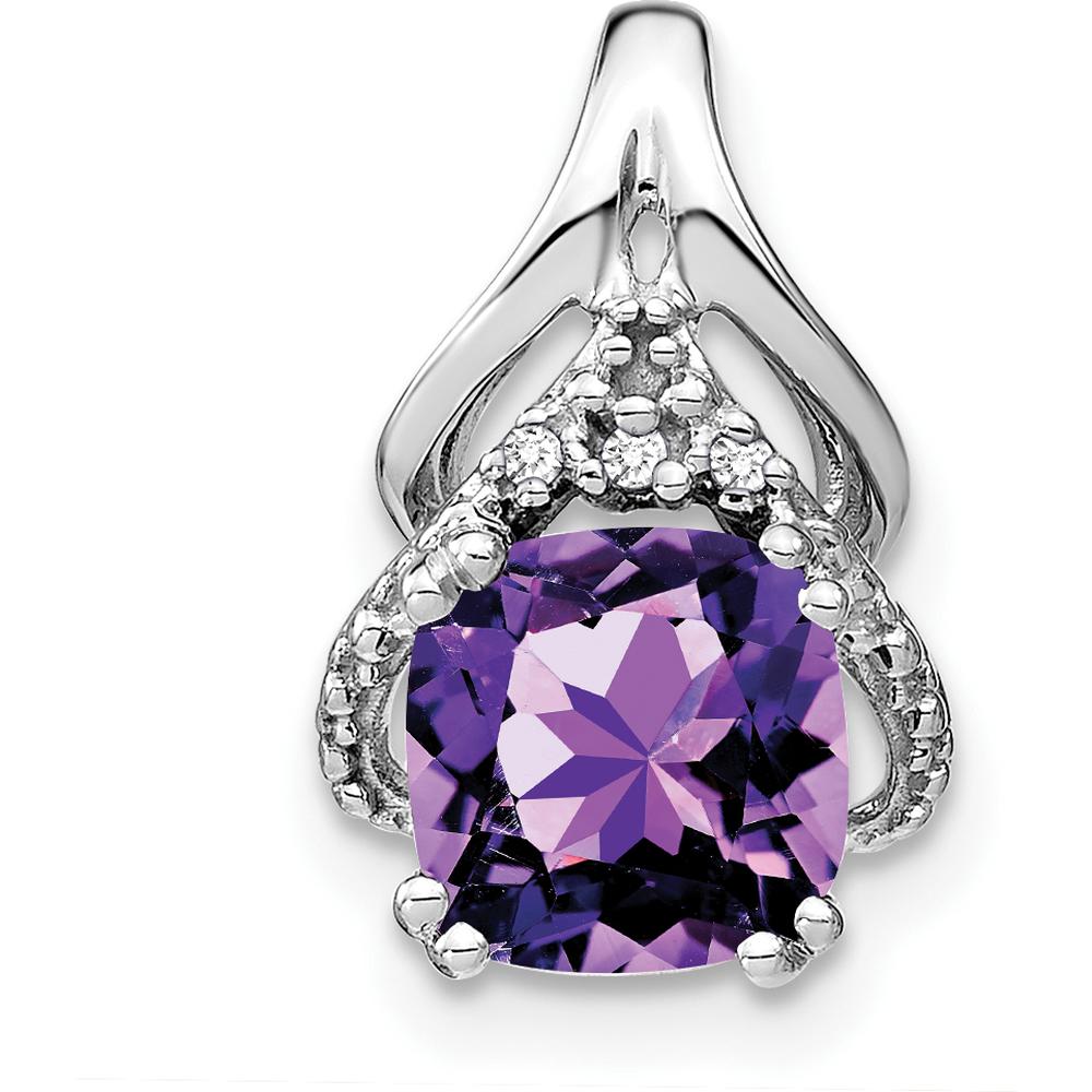 14K White Gold 7mm Cushion Amethyst and Diamond Fancy Chain Slide - 2 Carat Amethyst, 0.015 Carat Total Diamond Weight by Lumare Gioia