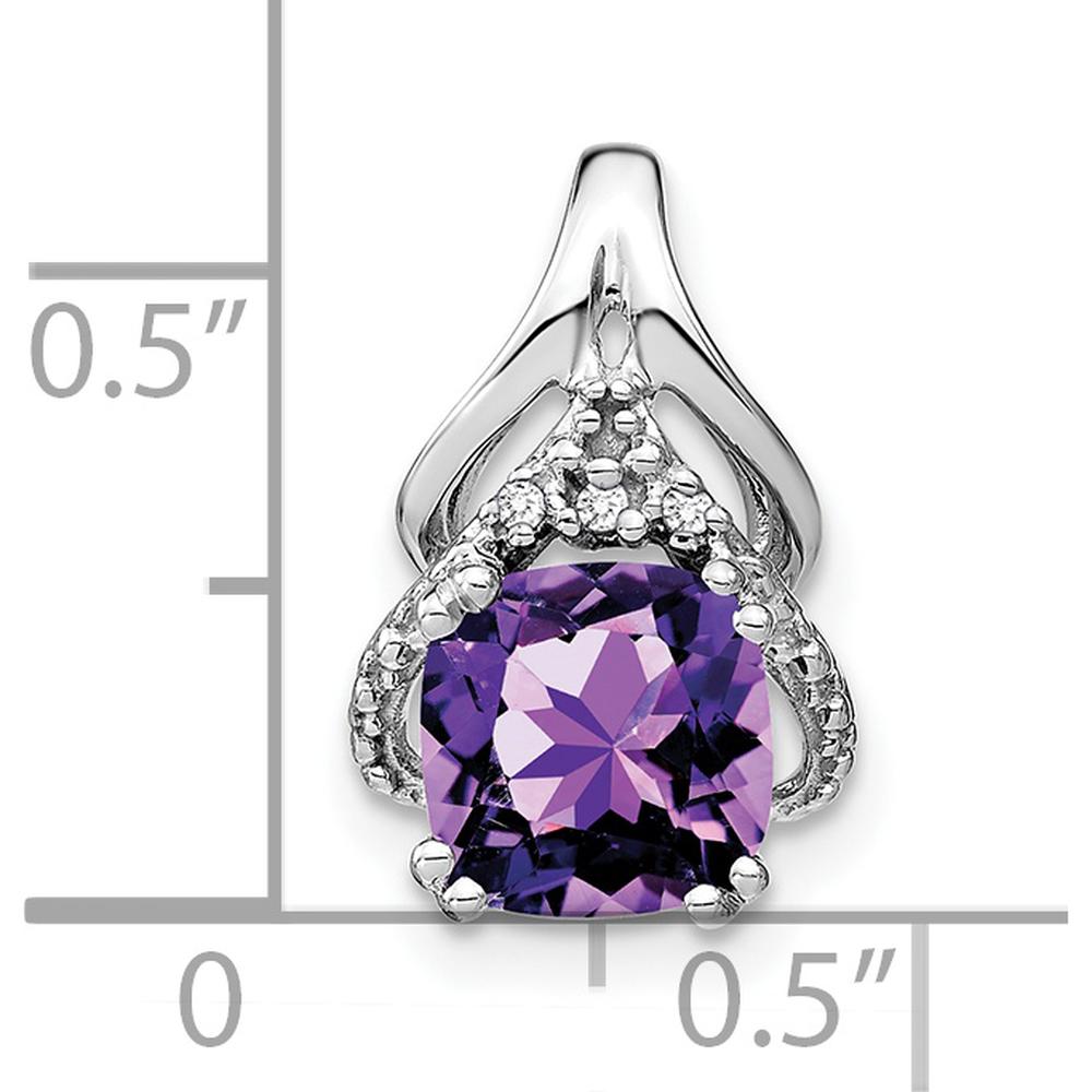 14K White Gold 7mm Cushion Amethyst and Diamond Fancy Chain Slide - 2 Carat Amethyst, 0.015 Carat Total Diamond Weight by Lumare Gioia