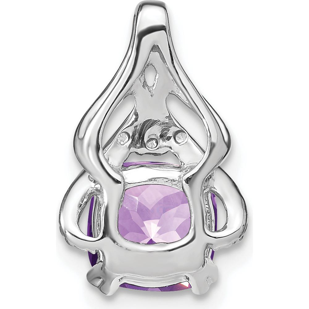 14K White Gold 7mm Cushion Amethyst and Diamond Fancy Chain Slide - 2 Carat Amethyst, 0.015 Carat Total Diamond Weight by Lumare Gioia