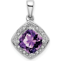 14K White Gold 7mm Cushion Amethyst and Diamond Halo Pendant - 2.00 Carat Amethyst, 0.04 Carat Total Diamond Weight by Lumare Gioia