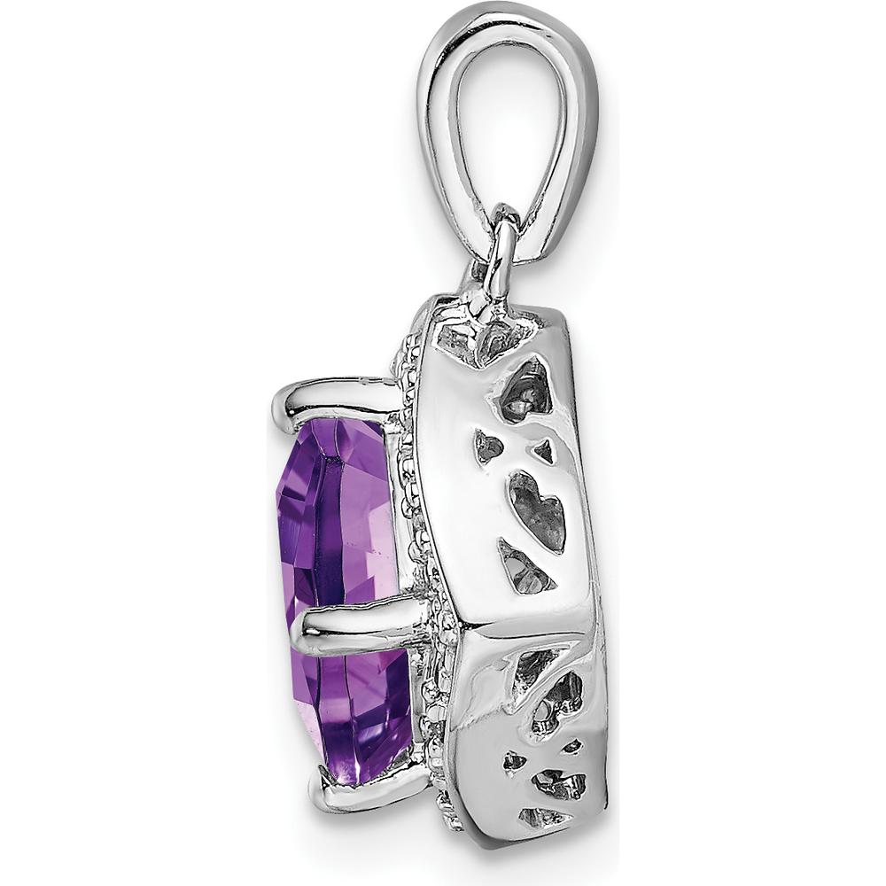 14K White Gold 7mm Cushion Amethyst and Diamond Halo Pendant - 2.00 Carat Amethyst, 0.04 Carat Total Diamond Weight by Lumare Gioia