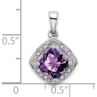 14K White Gold 7mm Cushion Amethyst and Diamond Halo Pendant - 2.00 Carat Amethyst, 0.04 Carat Total Diamond Weight by Lumare Gioia