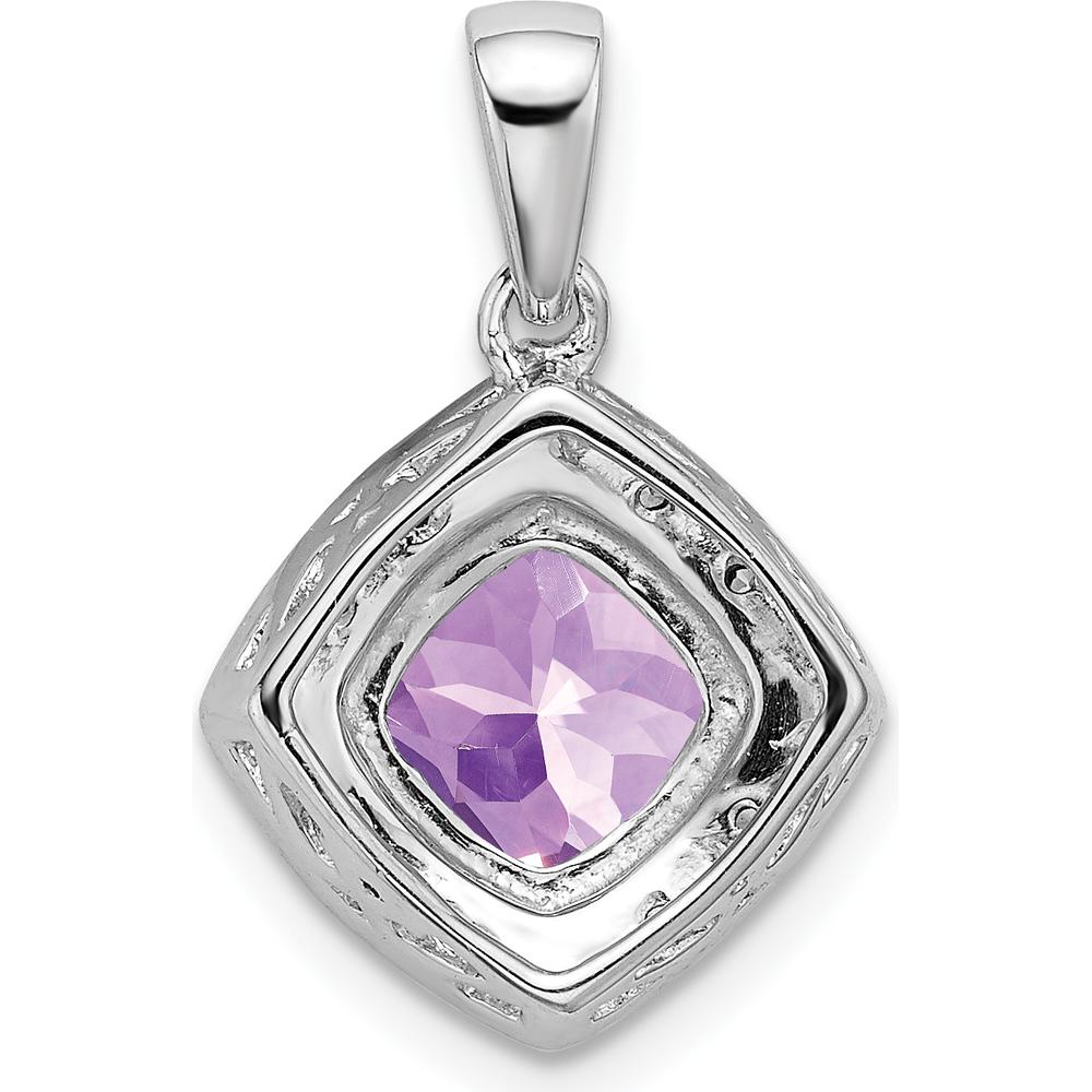 14K White Gold 7mm Cushion Amethyst and Diamond Halo Pendant - 2.00 Carat Amethyst, 0.04 Carat Total Diamond Weight by Lumare Gioia