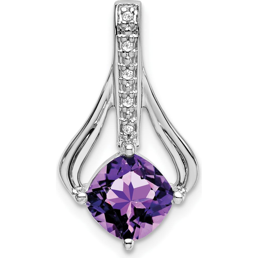 14K White Gold 7mm Cushion Amethyst and Diamond Pendant with 5 Round Diamonds - 1.31 Carat Amethyst Weight by Lumare Gioia