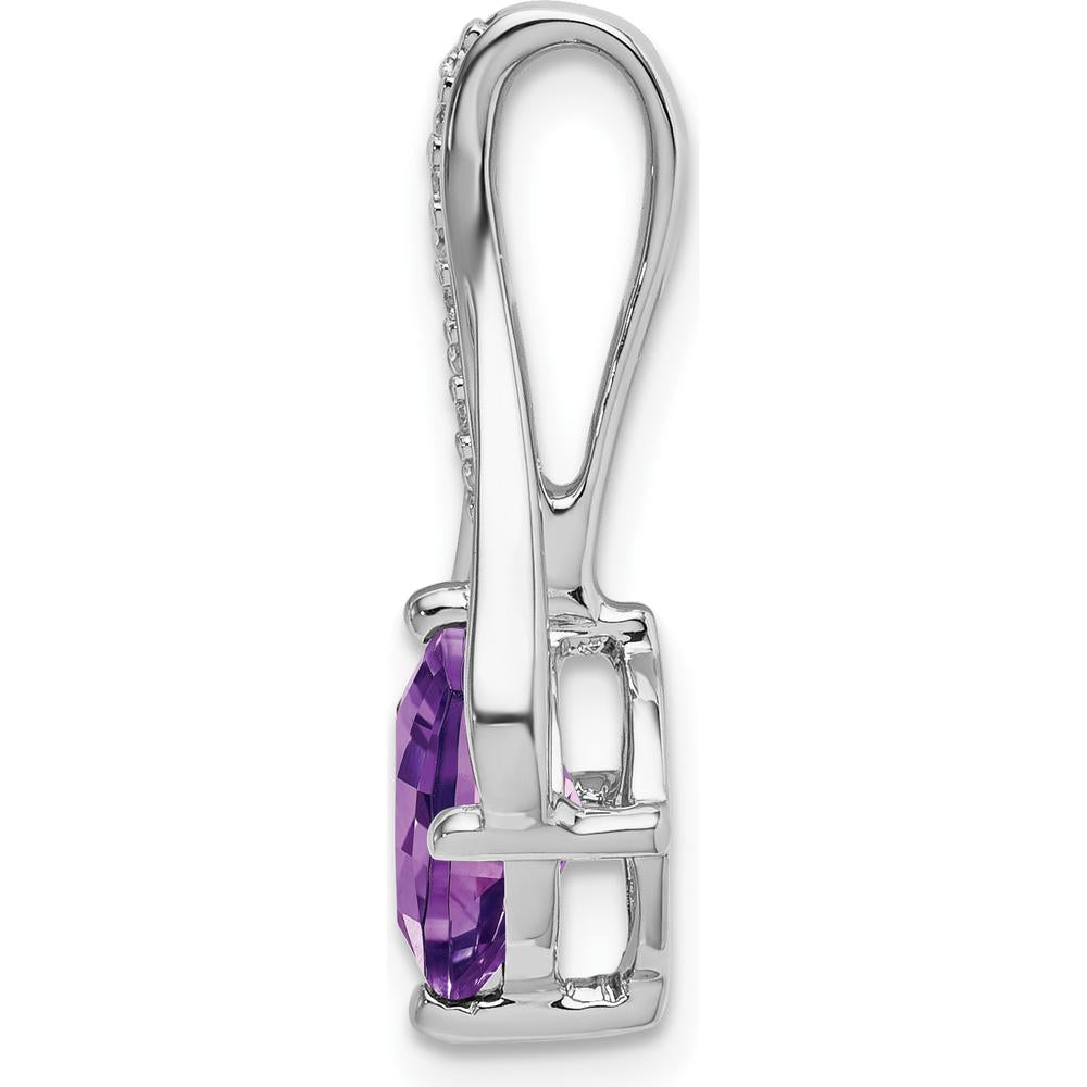 14K White Gold 7mm Cushion Amethyst and Diamond Pendant with 5 Round Diamonds - 1.31 Carat Amethyst Weight by Lumare Gioia