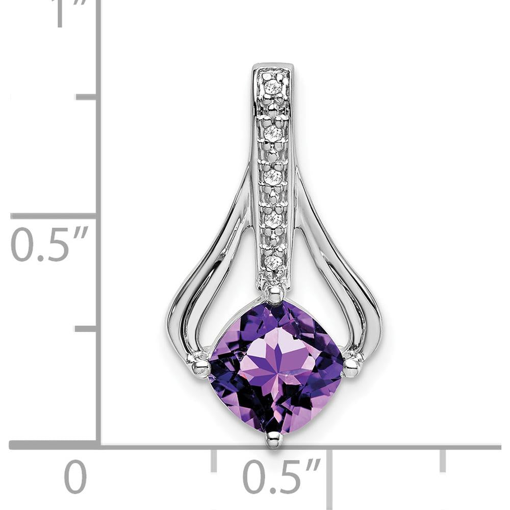 14K White Gold 7mm Cushion Amethyst and Diamond Pendant with 5 Round Diamonds - 1.31 Carat Amethyst Weight by Lumare Gioia