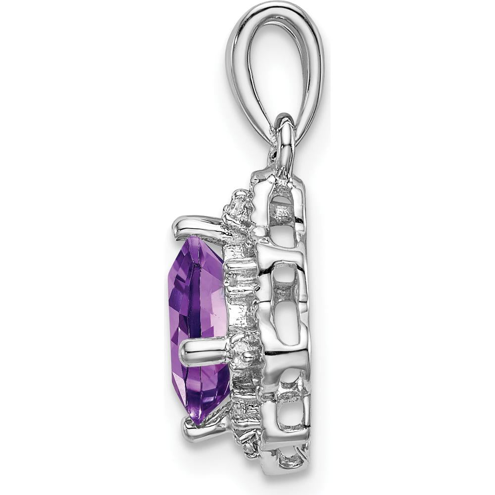 14K White Gold 7mm Cushion Amethyst and Diamond Scalloped Pendant - 1.707 Carat Amethyst, 0.04 Carat Diamond Total Weight by Lumare Gioia