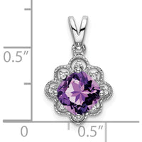 14K White Gold 7mm Cushion Amethyst and Diamond Scalloped Pendant - 1.707 Carat Amethyst, 0.04 Carat Diamond Total Weight by Lumare Gioia