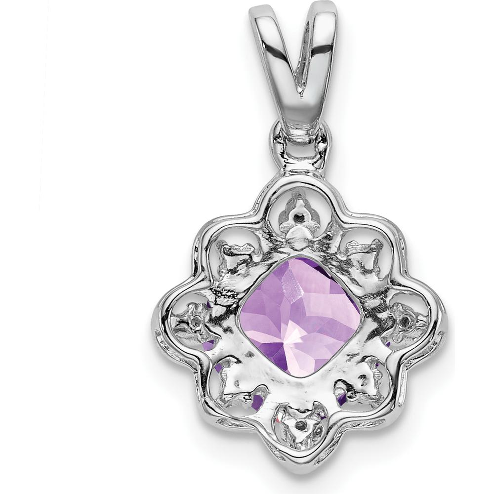 14K White Gold 7mm Cushion Amethyst and Diamond Scalloped Pendant - 1.707 Carat Amethyst, 0.04 Carat Diamond Total Weight by Lumare Gioia