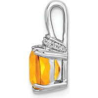 14K White Gold 7mm Cushion Citrine and Diamond Pendant - 1.25 Carat Citrine, 0.045 Carat Diamond Total Weight by Lumare Gioia