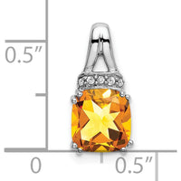 14K White Gold 7mm Cushion Citrine and Diamond Pendant - 1.25 Carat Citrine, 0.045 Carat Diamond Total Weight by Lumare Gioia