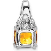 14K White Gold 7mm Cushion Citrine and Diamond Pendant - 1.25 Carat Citrine, 0.045 Carat Diamond Total Weight by Lumare Gioia