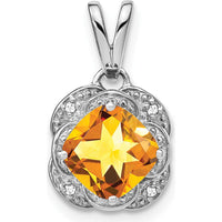 14K White Gold 7mm Cushion Citrine and Diamond Pendant - 2.005 Carat Total Gem Weight by Lumare Gioia