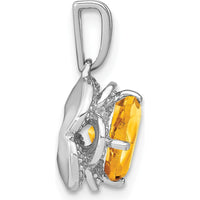 14K White Gold 7mm Cushion Citrine and Diamond Pendant - 2.005 Carat Total Gem Weight by Lumare Gioia