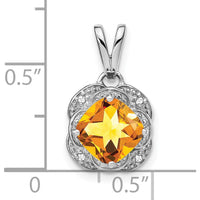 14K White Gold 7mm Cushion Citrine and Diamond Pendant - 2.005 Carat Total Gem Weight by Lumare Gioia