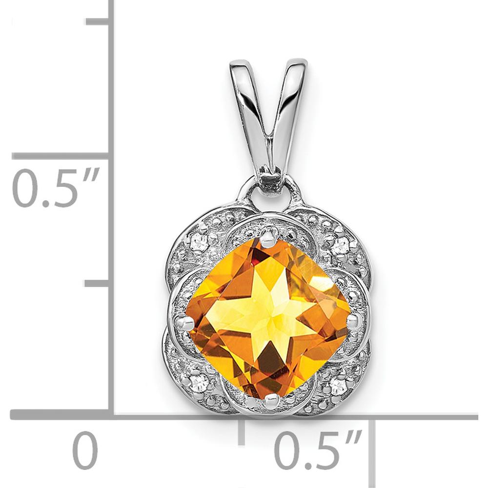 14K White Gold 7mm Cushion Citrine and Diamond Pendant - 2.005 Carat Total Gem Weight by Lumare Gioia