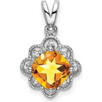14K White Gold 7mm Cushion Citrine Pendant with Diamond Halo - 1.71 Carat Citrine, 0.04 Carat Total Diamond Weight by Lumare Gioia