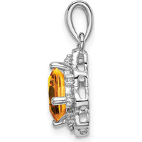 14K White Gold 7mm Cushion Citrine Pendant with Diamond Halo - 1.71 Carat Citrine, 0.04 Carat Total Diamond Weight by Lumare Gioia
