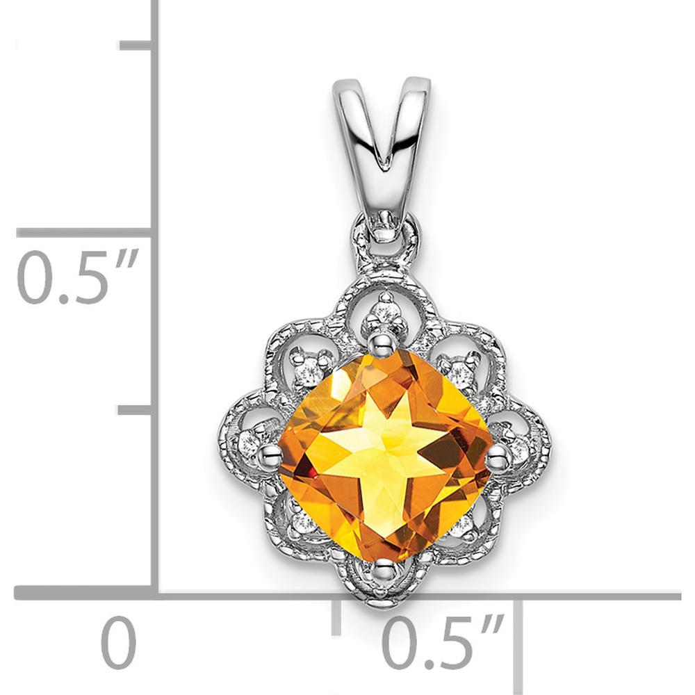 14K White Gold 7mm Cushion Citrine Pendant with Diamond Halo - 1.71 Carat Citrine, 0.04 Carat Total Diamond Weight by Lumare Gioia