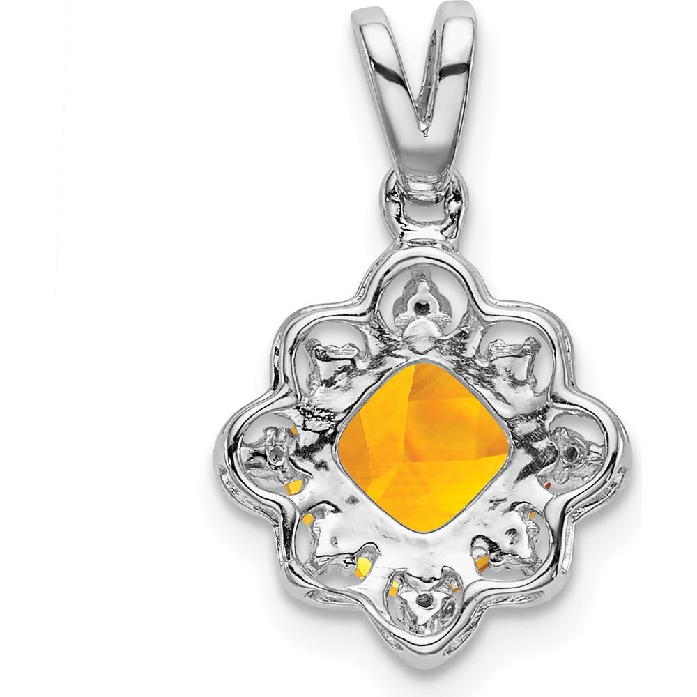 14K White Gold 7mm Cushion Citrine Pendant with Diamond Halo - 1.71 Carat Citrine, 0.04 Carat Total Diamond Weight by Lumare Gioia