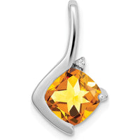 14K White Gold 7mm Cushion Citrine Pendant with Round Diamond Accent - 2 Carat Total Citrine Weight by Lumare Gioia